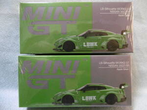 未開封新品 MINI GT 437 LB-Silhouette WORKS GT NISSAN 35GT-RR Apple Green 左右ハンドル 2台組