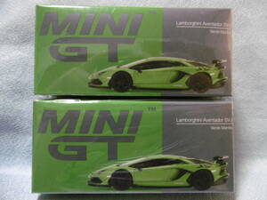 未開封新品 MINI GT 391 Lambourghini Aventador SVJ Verde Mantis 左右ハンドル 2台組