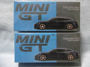 未開封新品 MINI GT 339 Porsche Taycan Turbo S Gentian Blue Metallic 左右ハンドル 2台組