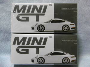 未開封新品 MINI GT 380 Porsche 911 Carrera S White 左右ハンドル 2台組