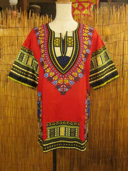 ⑥新品＊男女兼用＊小さめサイズ＊アフリカンプリント＊ダシキ＊ＤＡＳＨＩＫＩ＊Ｓ