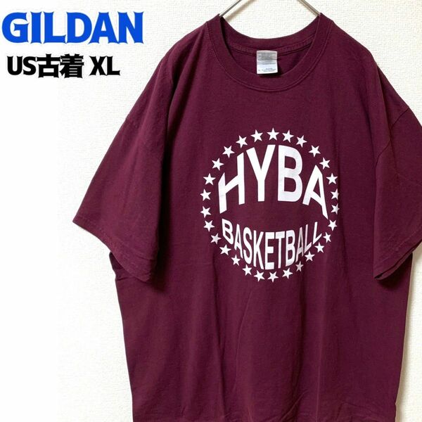 US古着 GILDAN ギルダン 半袖Tシャツ ゆるだぼ バスケット ボルドー