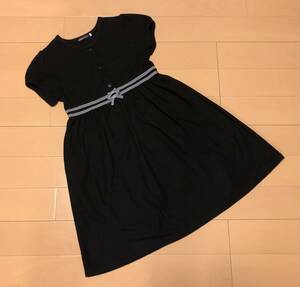 ●○ 美品 BeBe ベベ 半袖 鹿の子 ワンピース ひざ丈 140 ブラック×グレー 冠婚葬祭 法事 ○●