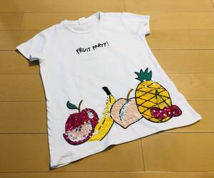 ●○ ZARA KIDS ザラ キッズ フルーツ柄 スパンコール Tシャツ SIZE10 140 ホワイト ○●