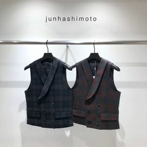 極美品 junhashimoto ジュンハシモト SHAWL LAPEL VEST ジレベスト ジレ スーツ チェック ウール 3