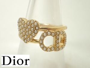 4296[TS] regular goods!DIOR Dior * CLAIR D LUNE ring S CD signature Heart resin pearl Gold color 