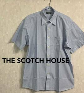 ザ・スコッチハウス　シャツ　メンズ　半袖 ボタンダウンシャツ チェック　THE SCOTCH HOUSE 爽やか　上品　青　ブルー　美品　LL