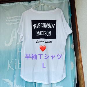 プリント柄　アメリカンホワイト半袖Tシャツ　着丈74cm 肩幅62.5cm 身幅58cm