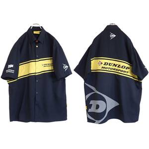 4483/ rare DUNLOP MOTOR SPORT short sleeves shirt XXLsize* cat pohs possible * embroidery Dread print old clothes 