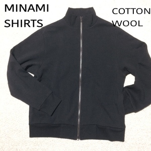 MINAMI SHIRTS ジップアップブルゾン/南シャツ ウール混コットン スウェットジャケット ダークブラウン