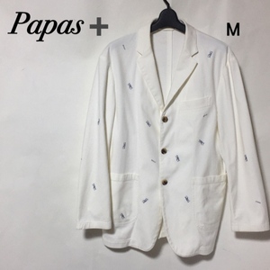 パパスプラス ペンギン＆ロゴ刺繍 ジャケット M/papas+ コットン レーヨン ストレッチ テーラード