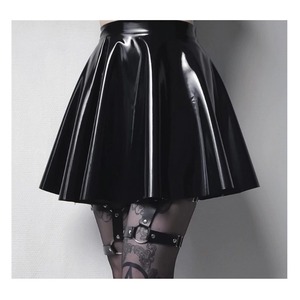  lady's car i knee la Tec s leather pleated skirt Mini body navy blue . pen sill skirt sexy Short PU black :po7