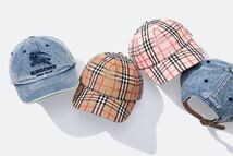 2022SS Supreme Burberry Denim 6-Panel 22SS シュプリーム バーバリー デニム キャップ Cap 帽子 ベージュ Boxlogo ステッカー_画像1