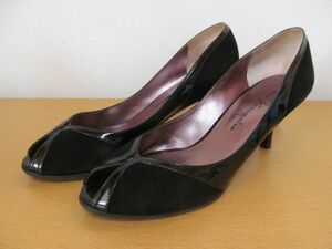 (46056)GINZA Kanematsu Ginza Kanematsu open tu pumps enamel suede black 24.0.USED