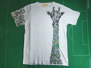 Art hand Auction □Kyoto Wet Drawing Yuzen Blue Gensence GEN SENCE Kyoto Okazaki Zoo Giraffe Hand-painted T-shirt Heather Light Gray Short Sleeve M Unused!!□, Medium size, Crew neck, An illustration, character