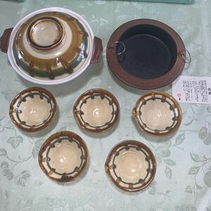 * unused ceramics earthenware pot isigaki iron vessel saucepan saucepan for sukiyaki small bowl 5 piece **