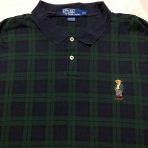 90s POLO Ralph Lauren BEAR черный часы рисунок рубашка-поло с длинным рукавом one отметка Polo Bear 90 годы старый бирка Polo Ralph Lauren XXL