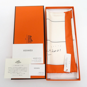 エルメス HERMES カレ45 スカーフ 2001年銀座店オープン記念限定 シルク オレンジ×アイボリー 新品同様 [質イコー]