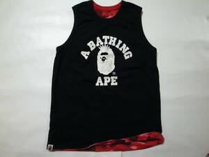 激レア・稀少★A BATHING APE エイプ★ニューヨーク店オープン記念 ノースリーブ スウェット★リバーシブル★ブラック/レッドM★BAPE