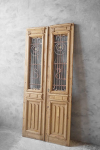  antique France large iron .. wood door set F door . store furniture door 