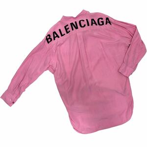 ▼BALENCIAGA バレンシアガ バロックロゴプリント リボン オーバーサイズ シャツ 32 ピンク ブラウス トップス RC3579