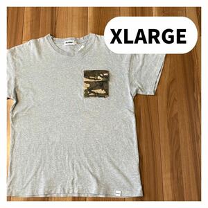 XLARGE エクストララージ Tシャツ 半袖 ポケット 迷彩 グレー ポケットT カモフラ サイズM 玉mc1402