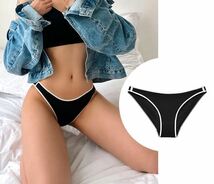 送料無料 定番 ビキニ パンティ 黒ゴム白 Mサイズ 股上浅めローライズフルバックショーツ Japanese girl lingerie panties_画像9