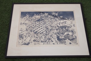 小山 真一 Shinichi Koyama くしざし 1976年 5/50 シリアル 日本画 版画 額 風刺 67.5cm x 81cm