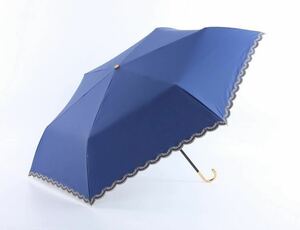 【OK basket】 折りたたみ 日傘 折りたたみ傘 完全遮光 超軽量 190g ネイビー UVカット100％ 遮光 レディース 晴雨兼用 星柄スカラップ