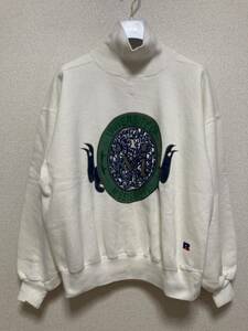 90's USAヴィンテージ カレッジスウェット ハイネックスウェットトレーナー RUSSELL ATHLETIC L USA製 HIGH COTTON 白 MISSISSIPPI ロゴ