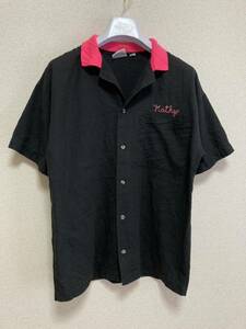 80's90's USAヴィンテージ King Louie ボーリングシャツ 半袖シャツ オープンカラーシャツ USA製 S 黒×ピンク BOXシャツ