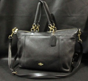 美品 COACH コーチ F59325 2WAYバッグ ブラック系 ぺブルレザー レノックス サッチェル ハンドバッグ ショルダーバッグ 黒