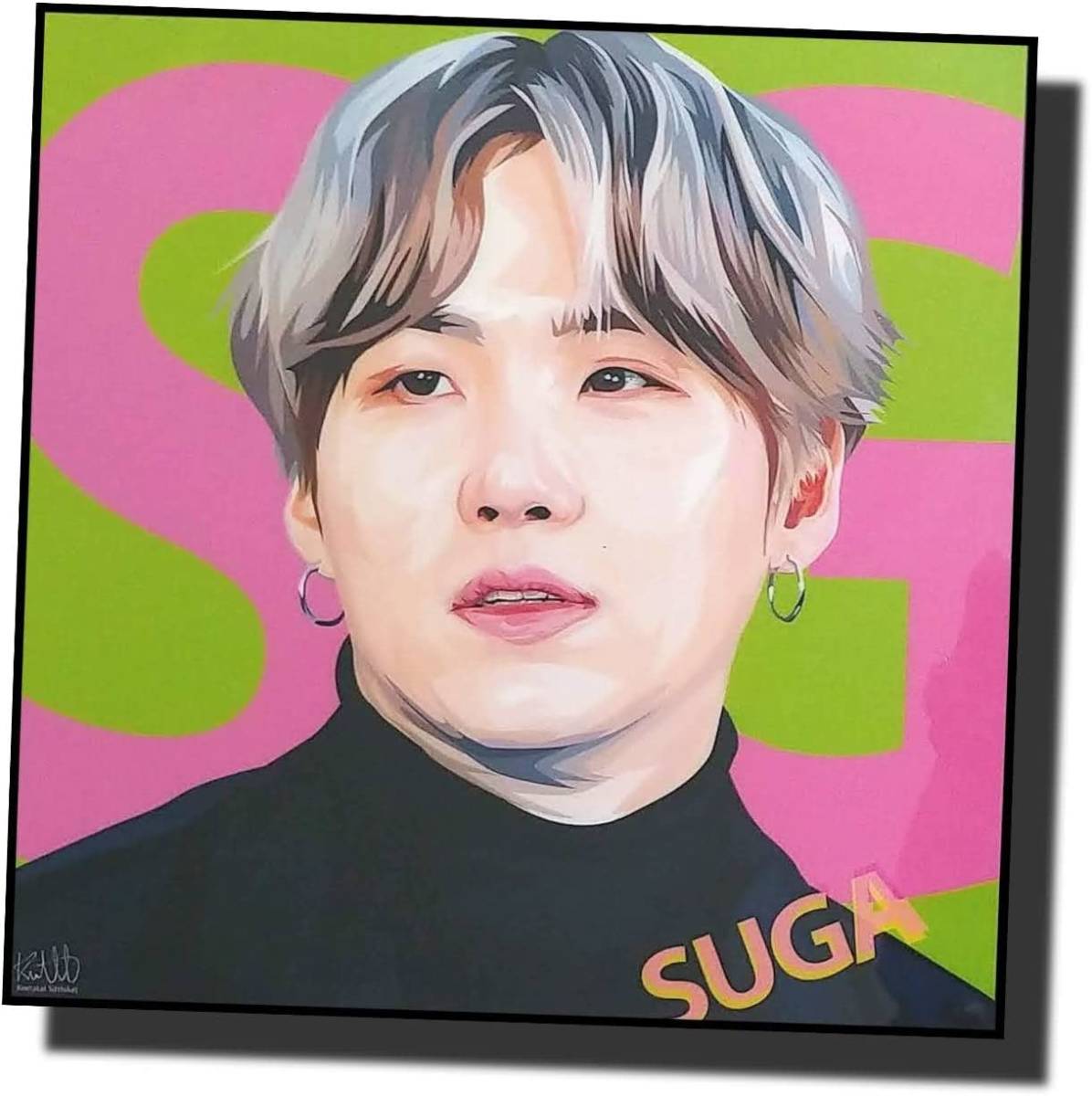 新品 アートパネル 防弾少年団 BTS SUGA シュガ 木枠 壁掛け インテリア お洒落 高級感 アクリルコーティング 26x26cm グラフィックアート, 美術品, 絵画, その他