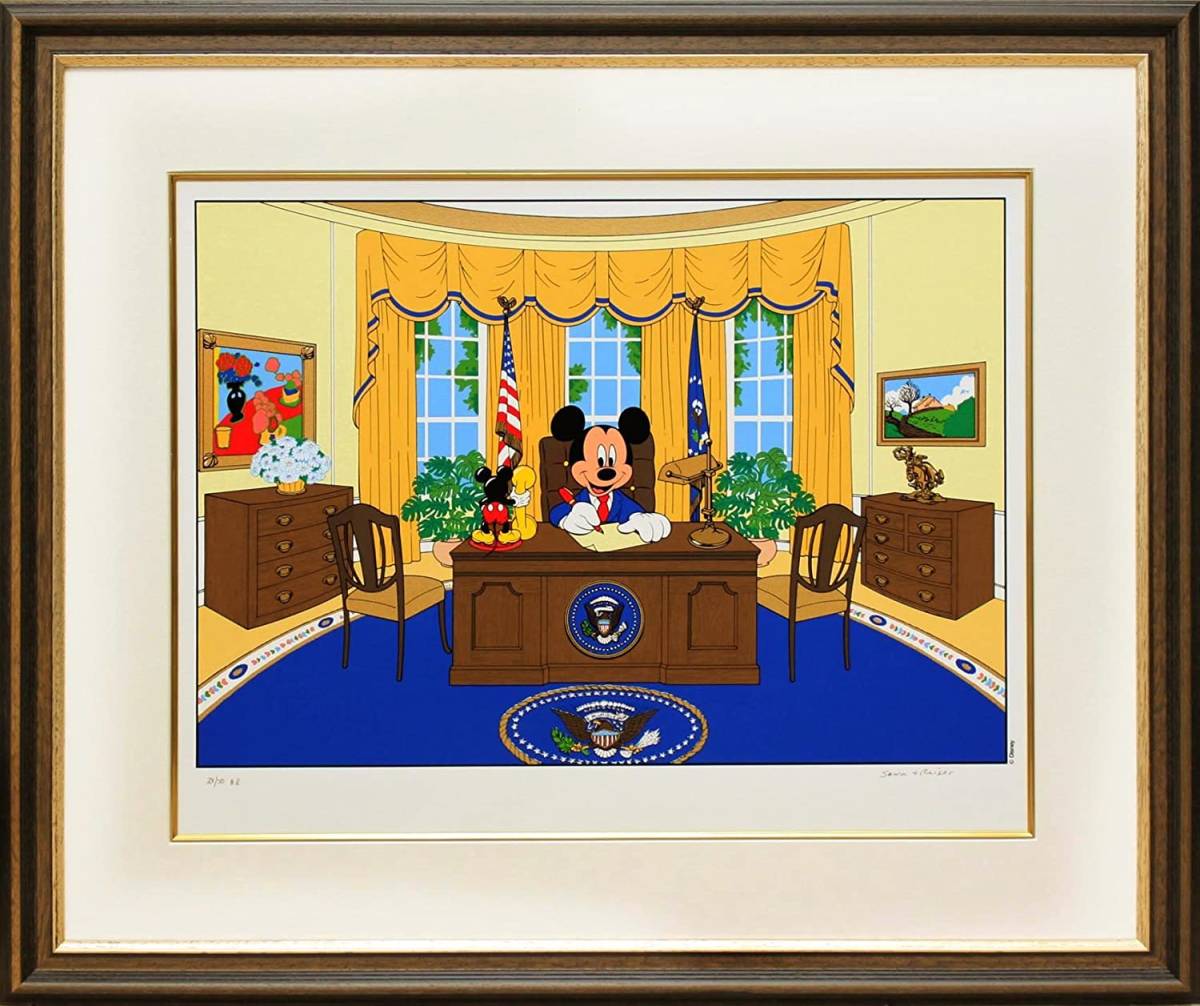 [Reproduktion] Miraculous Being Disney Sowa&Reiser Präsident Mickey Mouse Oval Office Druck gerahmt Serigraphie Disney Gemälde Bild Wandbehang Limitiert auf 50 Exemplare, Kunstwerk, Drucke, Andere