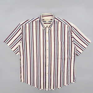 古着 ボタンダウンシャツ 半袖 ストライプ柄 オフホワイトベース サイズ表記：L　gd80737