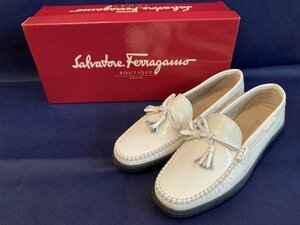 ★ フェラガモ スポーツ SALVATORE FERRAGAMO タッセルローファー イタリア製 5 22.5cm相当 クリームホワイト 藤91