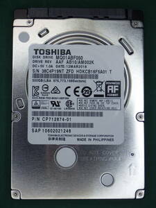 TOSHIBA 2.5インチHDD SATA MQ01ABF050 500GB 動作確認済(500042)送料無料