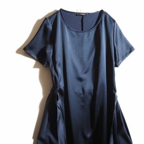 C0083P ▼WEEKEND Max Mara マックスマーラ▼ 新品 サテン ストレッチカットソー 切替え ベルト付 半袖 ワンピース ネイビー M 春夏 rb mksの画像3