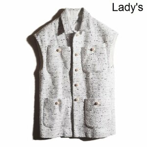 C0427P VMADISON BLUE Madison blue V 22SS LINTON company manufactured tweed SLEEVELESS JK TWEED pearl button tweed the best white rb mks