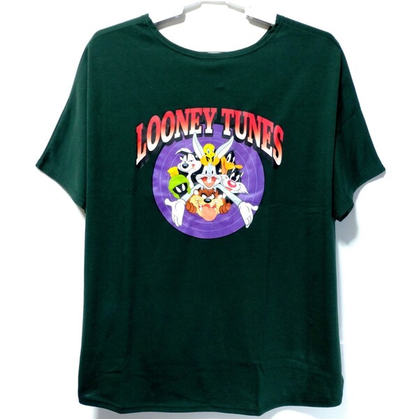 特価/未使用【サイズ=4L(3XL)】LOONY TUNES/ルーニーテューンズ/レディス/フレンチ袖/Tシャツ/胸囲=107~115cm/dark.green