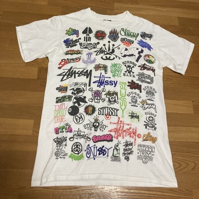 Stussy ステューシー 歴代ロゴプリントTシャツ 総柄マルチロゴ M