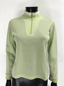 【USED】marie claire マリクレール 綿 ハーフジップ ハイネック 長袖 シャツ ロゴ刺繍 グリーン 緑 レディース M ゴルフウェア