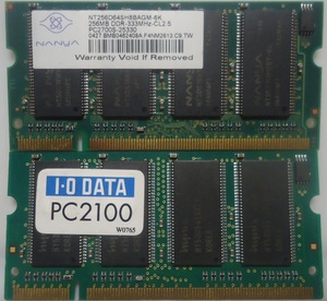 I*O DATA PC2100 SDD266-256M + NANYA DDR333 256MB CL2.5 PC2700S-25330 total 512MB Note for memory DIMM DDR SDRAM