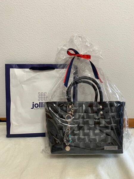 jolliesカゴバック　チャーム付き　ブラック　新品・未使用