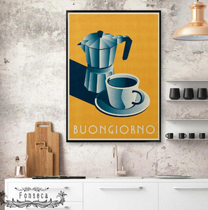 G2764 BUONGIORNO ヴィンテージ カフェ コーヒー レストラン キャンバスアートポスター 50×70cm イラスト インテリア 雑貨 海外製 枠なし 