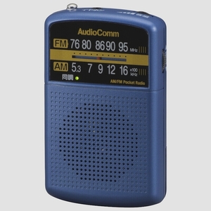 送料無料★AudioComm AM/FMポケットラジオ ブルーRAD-P135N-A