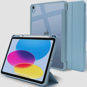 送料無料★MS factory iPad 第10世代 ケース 背面透明 耐衝撃カバー オートスリープ (コーンフラワー)