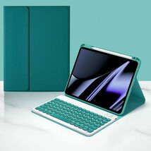 送料無料★iPad 9/8/7/Air3 Pro 10.5 ケース 丸いキー キーボード付き ワイヤレス キーボード (深緑)_画像7