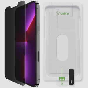 送料無料★Belkin iPhone14Plus/13ProMax 保護ガラスフィルム のぞき見防止 強化ガラス 0.33mm