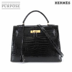  Hermes HERMES crocodile Kelly 32 2way hand shoulder bag Polo suspension black out ..0W stamp Gold metal fittings Kelly 90187408